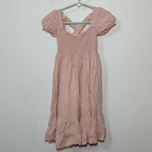 Knotted Fern Shirred Maxi Dress w/ Crisscross Straps Cottagecore Girls Size 4T